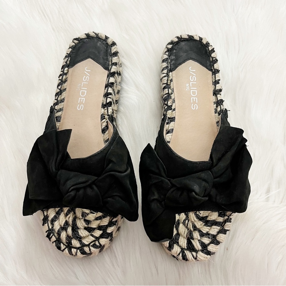 J/Slides NYC Espadrille Black Bow Sandals - Picture 1 of 4